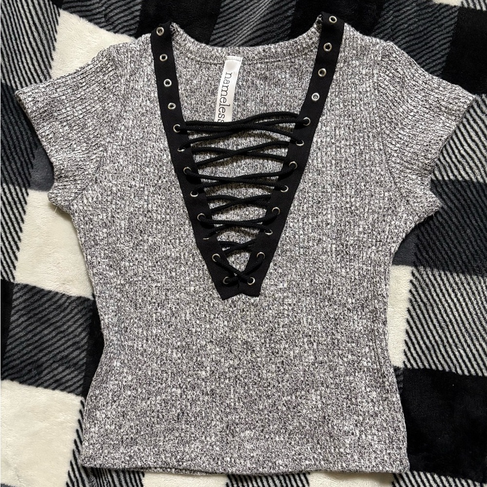 ⭐️SOLD⭐️ Nameless Grey Grommet Lace-Up Corset Top 🖤